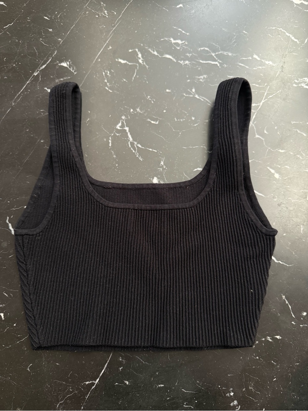 Babaton Black Ribbed Square Neck Crop Tank